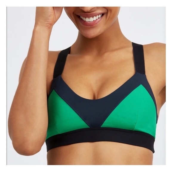 The Upside Color Block Sports Bra Green and Navy Blue - Picture 2 of 9